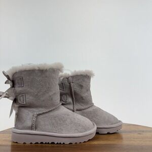 Little Kids Ugg Mini Bailey Bow II Purple Sheepskin Lined Suede Boots Size 8 C